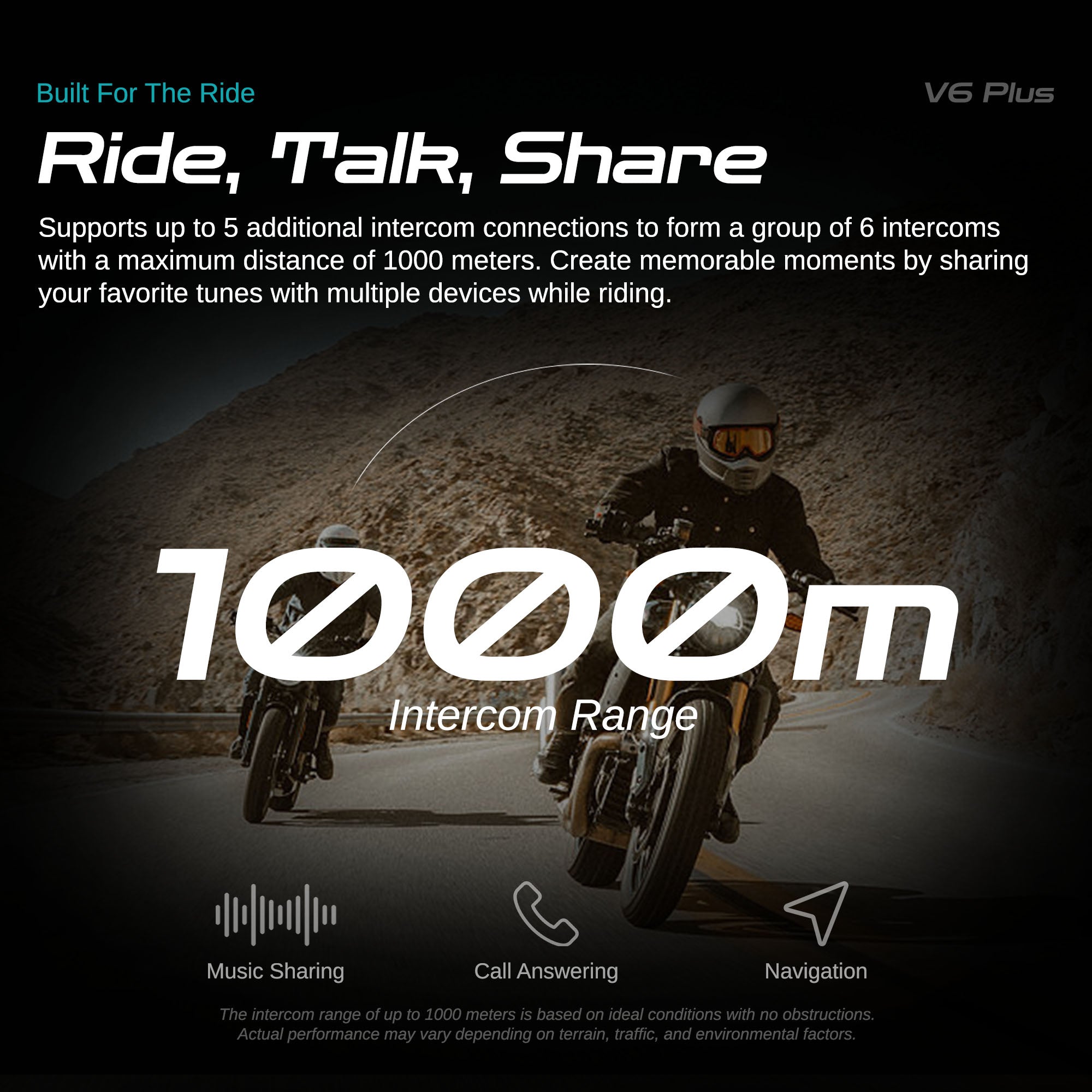 Blaise V6 Plus – 6-Rider Motorcycle Bluetooth Intercom with 1000m