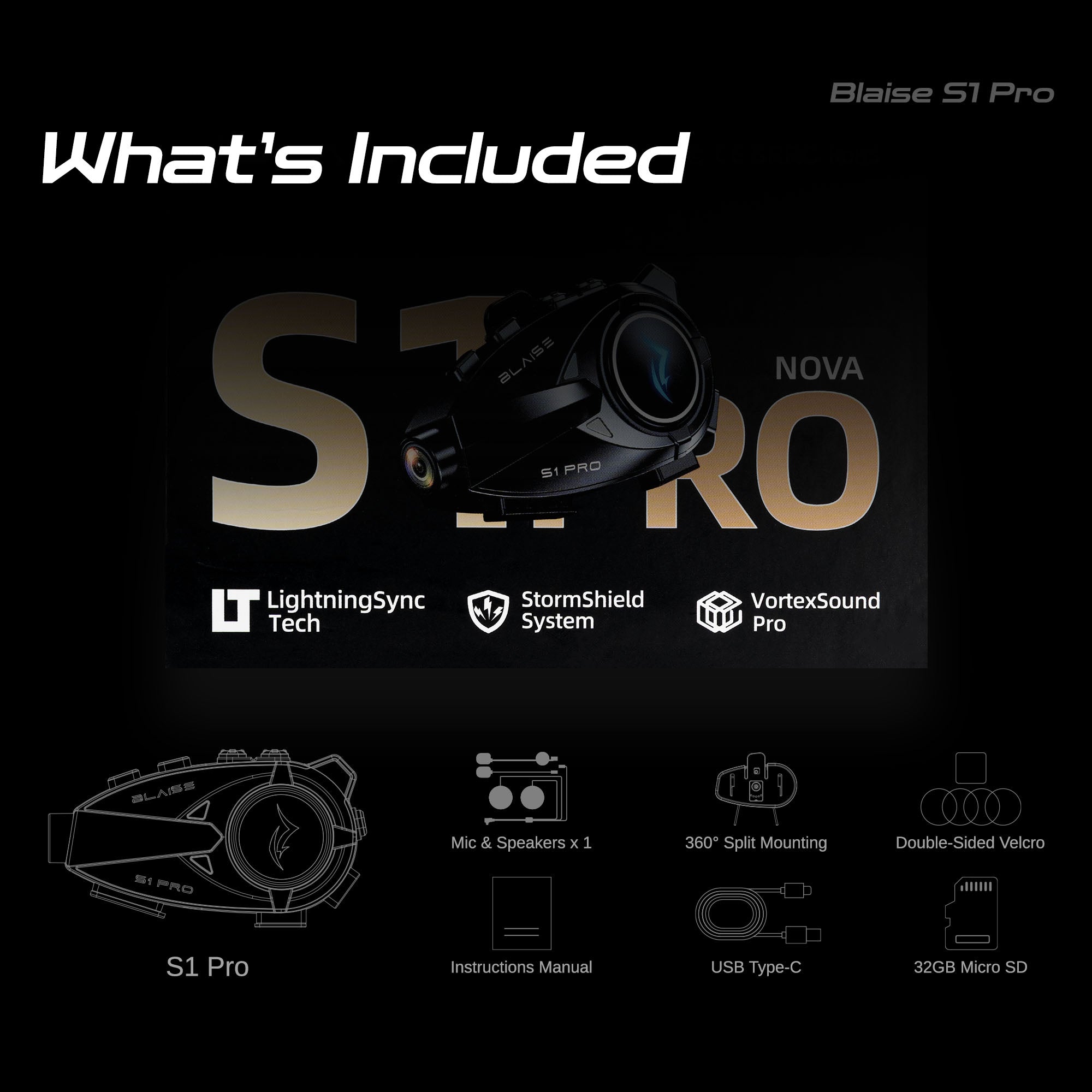 Blaise S1 Pro – Motorcycle Bluetooth Intercom with HD Camera